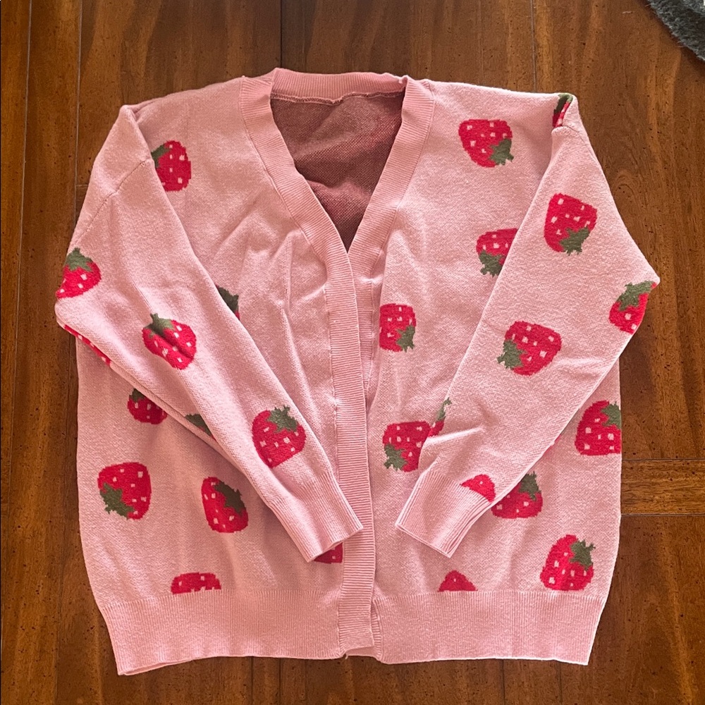 Charming Pink Strawberry Cardigan